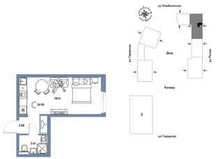 Планировка Студия, 24.9 м² ЖК «Уральский сад»