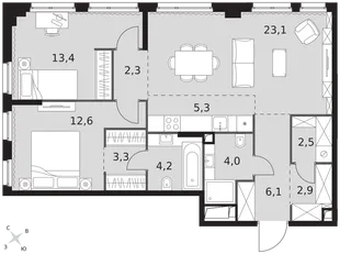 Квартира 3-комн. квартира, 79.7 м² ЖК «Sydney City» Фото 1 Квартира 3-комн. квартира, 79.7 м² ЖК «Sydney City» Фото 1