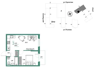 Планировка 2-комн. квартира, 41.85 м² ЖК «Остров-сад»