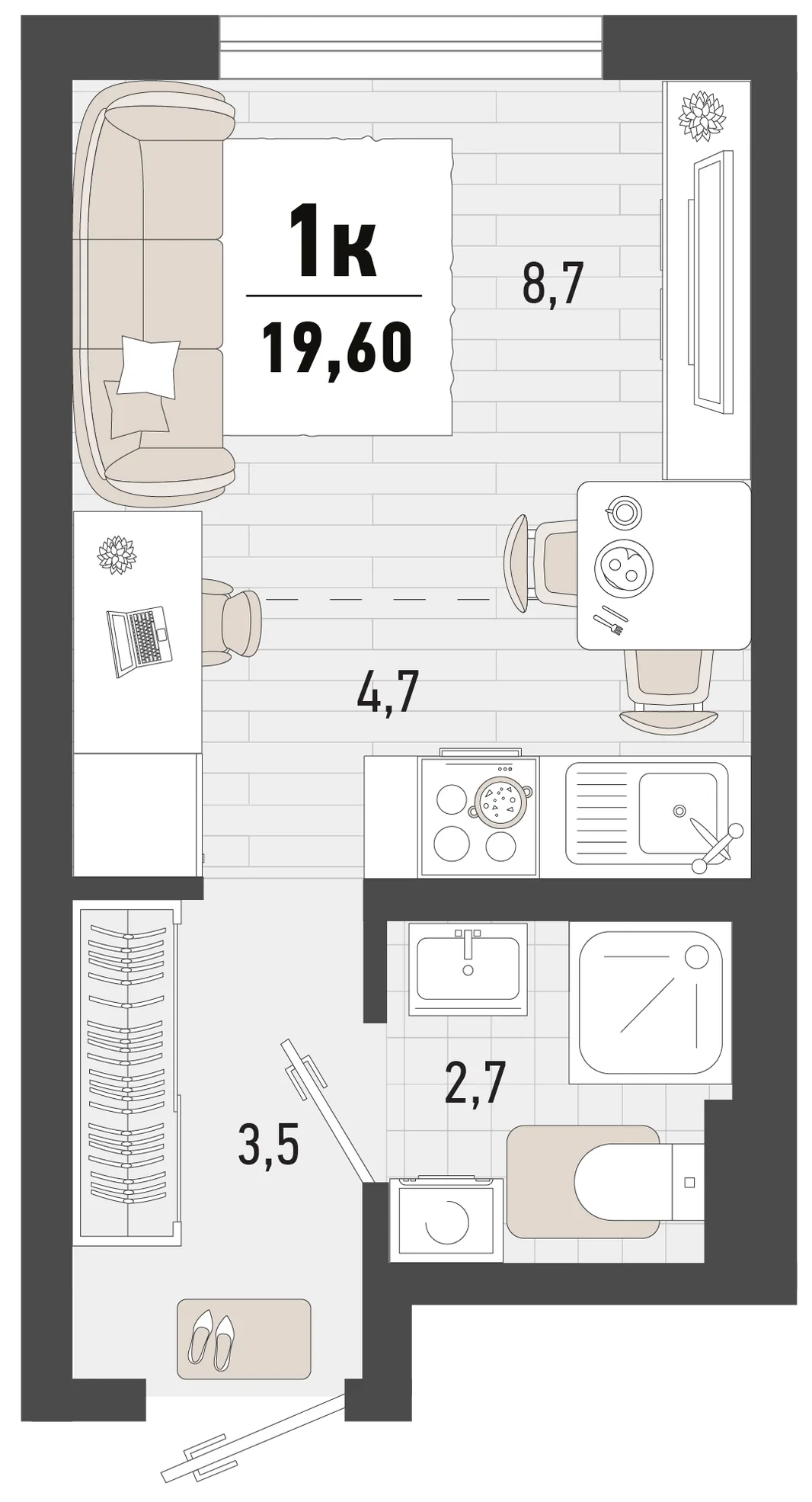 Планировка Студия, 19.6 м² ЖК «Барса»