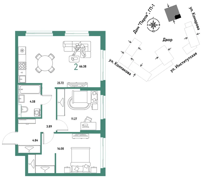 Планировка 2-комн. квартира, 66.38 м² ЖК «Страна.Парковая» Планировка 2-комн. квартира, 66.38 м² ЖК «Страна.Парковая»