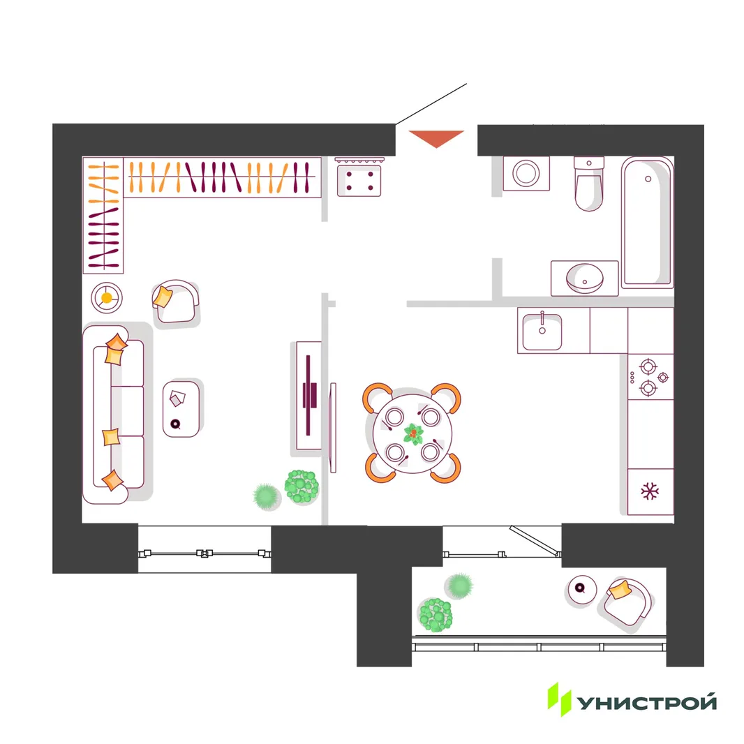 Планировка 1-комн. квартира, 36.19 м² ЖК «Южный бульвар 2»