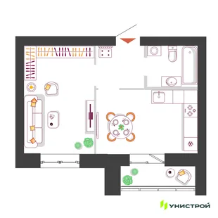 Планировка 1-комн. квартира, 36.19 м² ЖК «Южный бульвар 2»