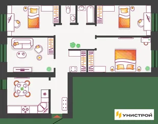 Планировка 3-комн. квартира, 101.63 м² ЖК «Южный бульвар 2»