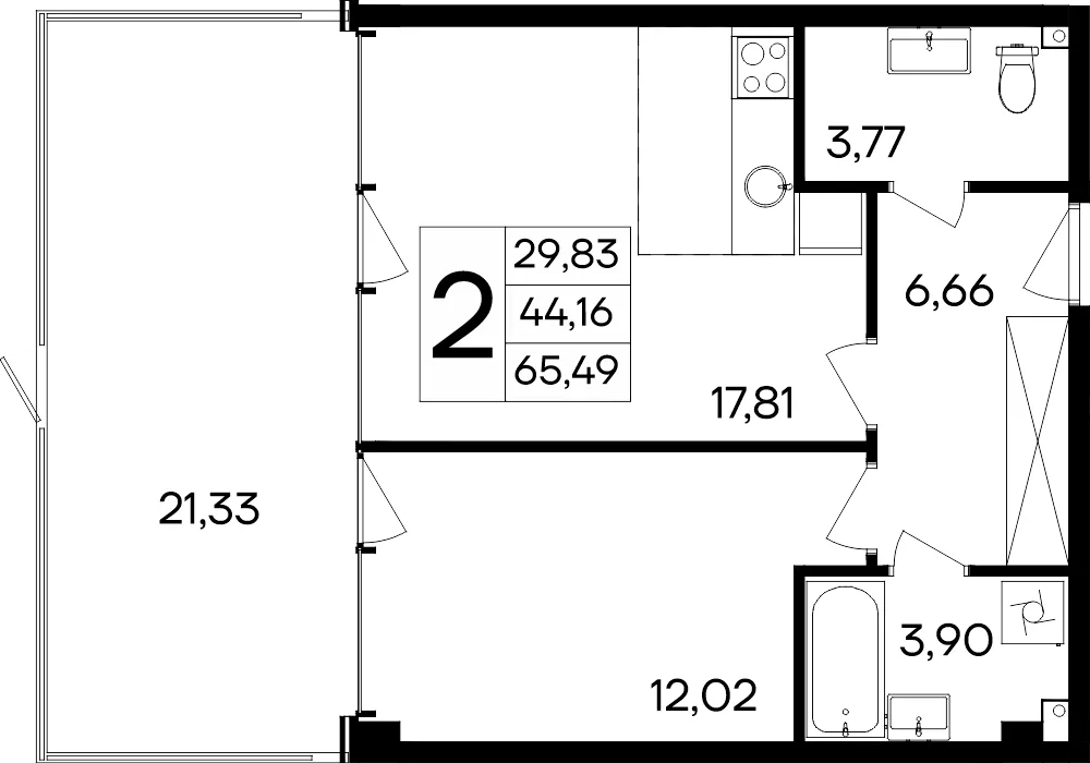 Планировка 2-комн. квартира, 65.49 м² Курортный кластер «САГА»