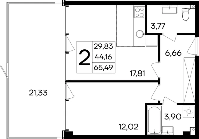 Планировка 2-комн. квартира, 65.49 м² Курортный кластер «САГА»