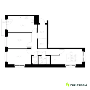 Планировка 3-комн. квартира, 89.74 м² ЖК «Statum»