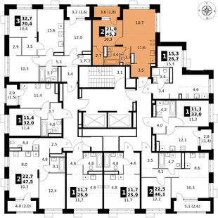Квартира 2-комн. квартира, 45.3 м² ЖК «1-й Саларьевский» Фото 2 Квартира 2-комн. квартира, 45.3 м² ЖК «1-й Саларьевский» Фото 2