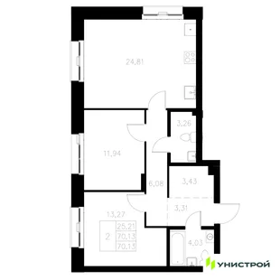 Планировка 2-комн. квартира, 70.13 м² ЖК «Statum»