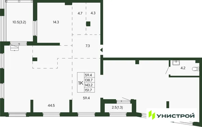 Планировка 1-комн. квартира, 143.2 м² ЖК «Парковый квартал 2.0» Планировка 1-комн. квартира, 143.2 м² ЖК «Парковый квартал 2.0»
