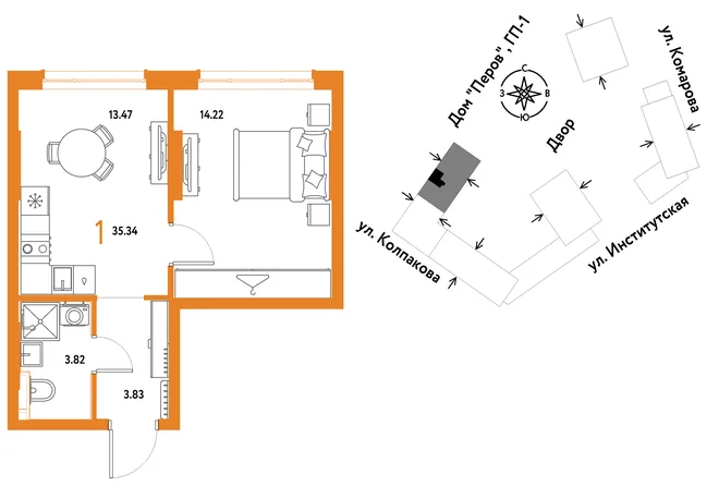 Планировка 1-комн. квартира, 35.34 м² ЖК «Страна.Парковая» Планировка 1-комн. квартира, 35.34 м² ЖК «Страна.Парковая»