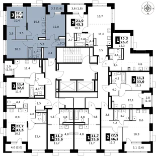 Квартира 3-комн. квартира, 70.4 м² ЖК «1-й Саларьевский» Фото 2 Квартира 3-комн. квартира, 70.4 м² ЖК «1-й Саларьевский» Фото 2