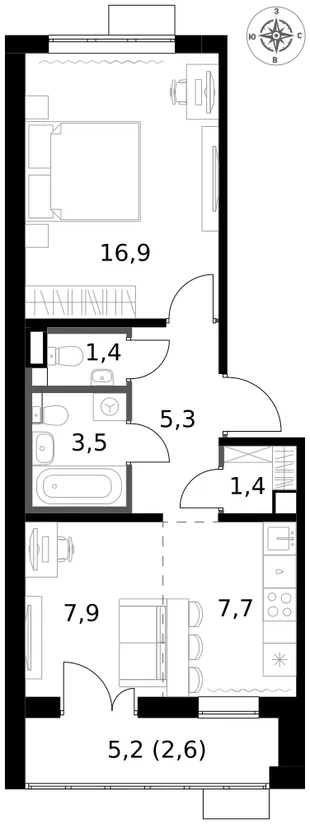 Квартира 2-комн. квартира, 46.7 м² ЖК «1-й Саларьевский» Фото 1 Квартира 2-комн. квартира, 46.7 м² ЖК «1-й Саларьевский» Фото 1