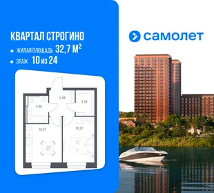 Планировка 1-комн. квартира, 32.7 м² ЖК «Квартал Строгино»