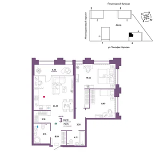Квартира 3-комн. квартира, 86.18 м² ЖК «Микрорайон Звездный» Фото 1 Квартира 3-комн. квартира, 86.18 м² ЖК «Микрорайон Звездный» Фото 1