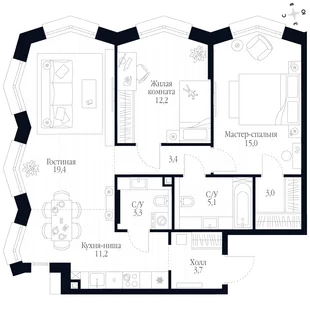 Квартира 3-комн. квартира, 76.3 м² ЖК «Фордевинд» Фото 1 Квартира 3-комн. квартира, 76.3 м² ЖК «Фордевинд» Фото 1