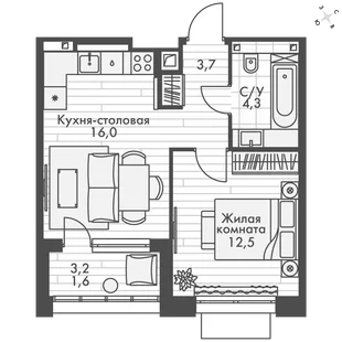 Квартира 1-комн. квартира, 38.1 м² ЖК «ФоРест» Фото 1 Квартира 1-комн. квартира, 38.1 м² ЖК «ФоРест» Фото 1