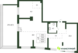 Планировка 1-комн. квартира, 102.2 м² ЖК «Парковый квартал 2.0»