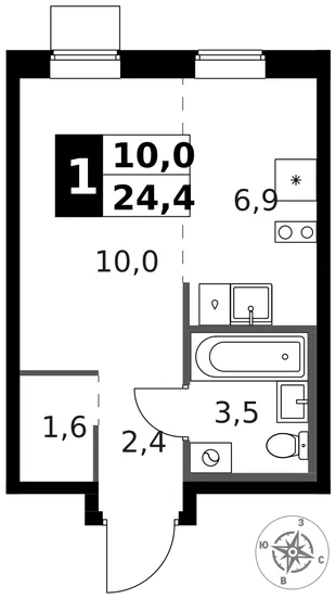 Квартира Студия, 25.1 м² ЖК «1-й Ясеневский» Фото 1