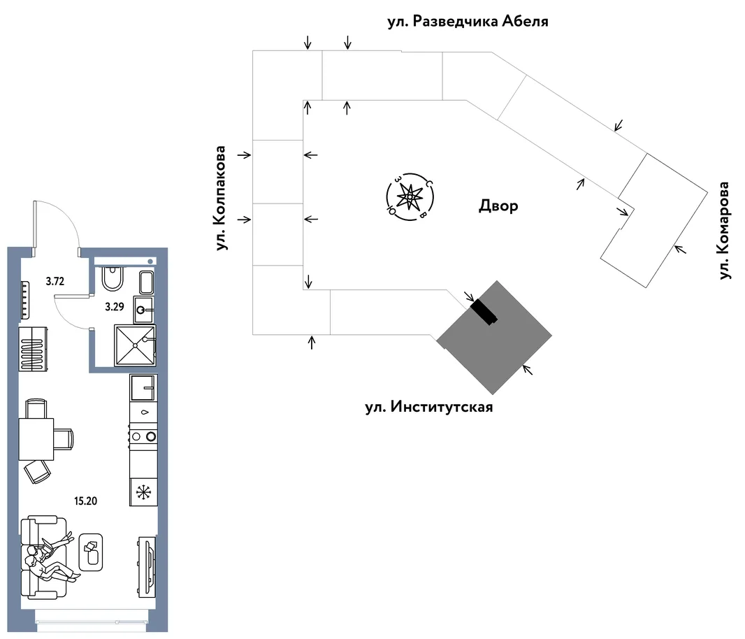 Планировка Студия, 22.21 м² ЖК «Страна.Парковая»