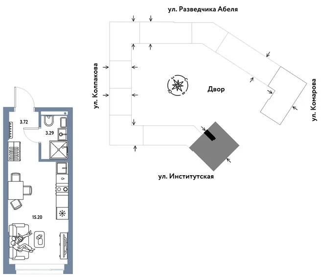 Планировка Студия, 22.21 м² ЖК «Страна.Парковая»