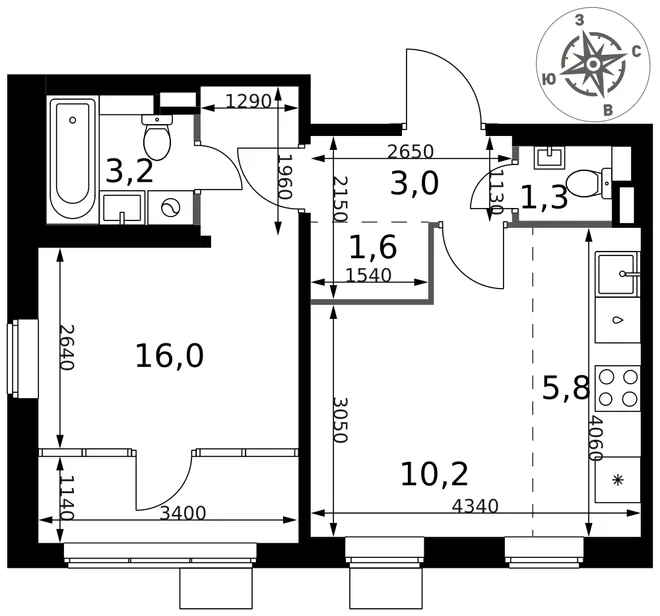 Планировка 2-комн. квартира, 41.1 м² ЖК «1-й Химкинский» Планировка 2-комн. квартира, 41.1 м² ЖК «1-й Химкинский»