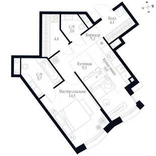 Квартира 2-комн. квартира, 51.6 м² ЖК «Фордевинд» Фото 1 Квартира 2-комн. квартира, 51.6 м² ЖК «Фордевинд» Фото 1