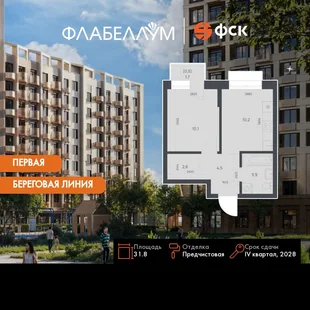 Планировка 1-комн. квартира, 31.8 м² ЖК «Флабеллум»