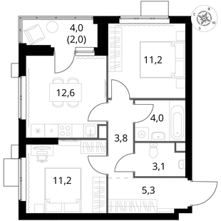Квартира 2-комн. квартира, 53.2 м² ЖК «1-й Измайловский» Фото 1 Квартира 2-комн. квартира, 53.2 м² ЖК «1-й Измайловский» Фото 1