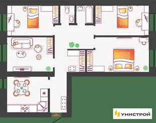 Планировка 1-комн. квартира, 103.63 м² ЖК «Южный бульвар 2»