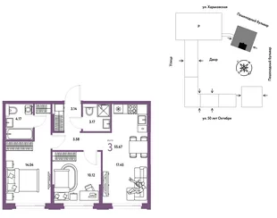 Планировка 3-комн. квартира, 55.67 м² ЖК «Сердце Сибири»