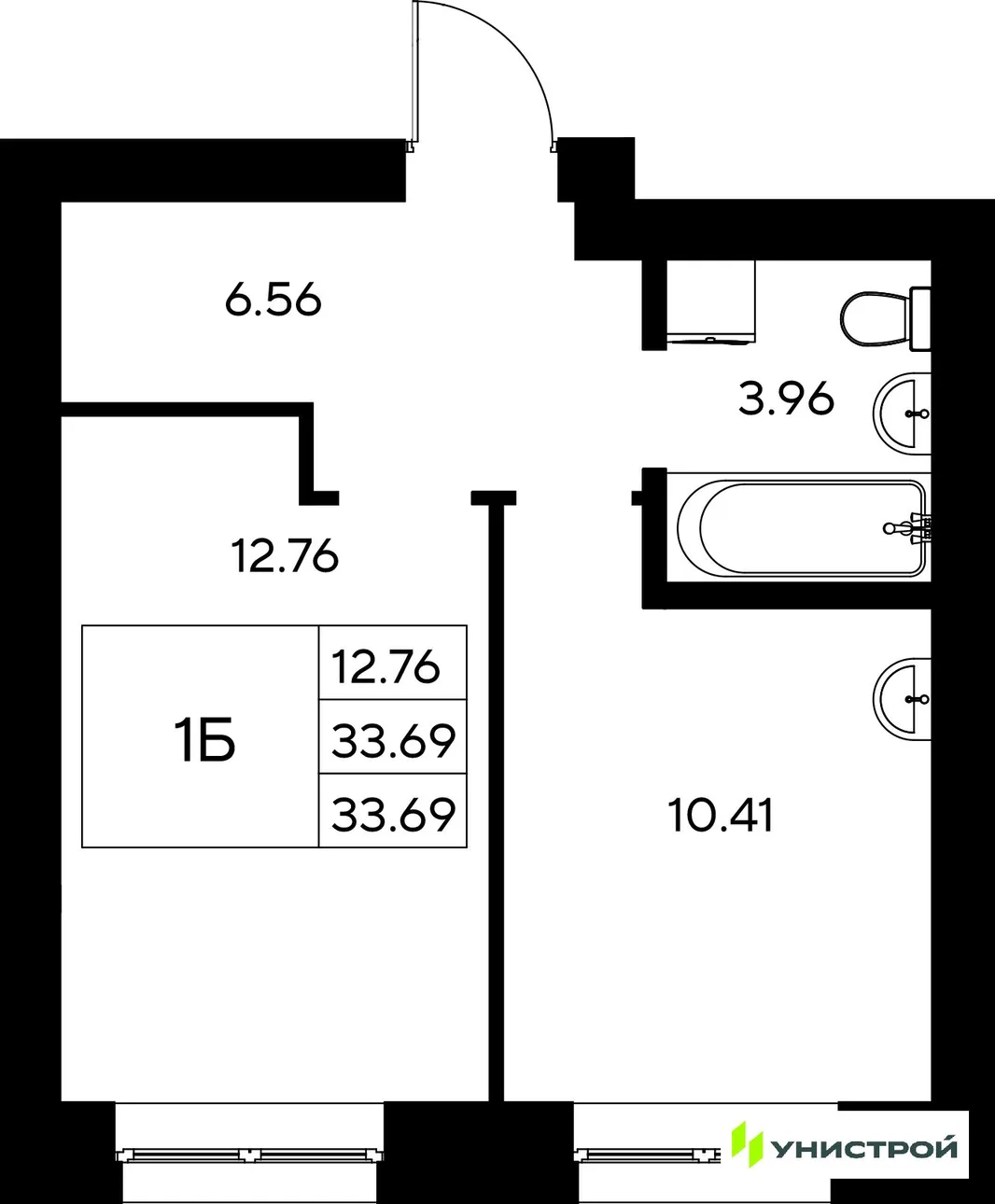 Планировка 1-комн. квартира, 33.69 м² ЖК «Царёво City»