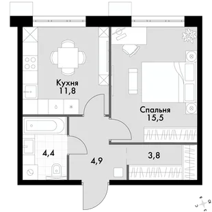 Квартира 1-комн. квартира, 40.4 м² ЖК «Флагман» Фото 1 Квартира 1-комн. квартира, 40.4 м² ЖК «Флагман» Фото 1