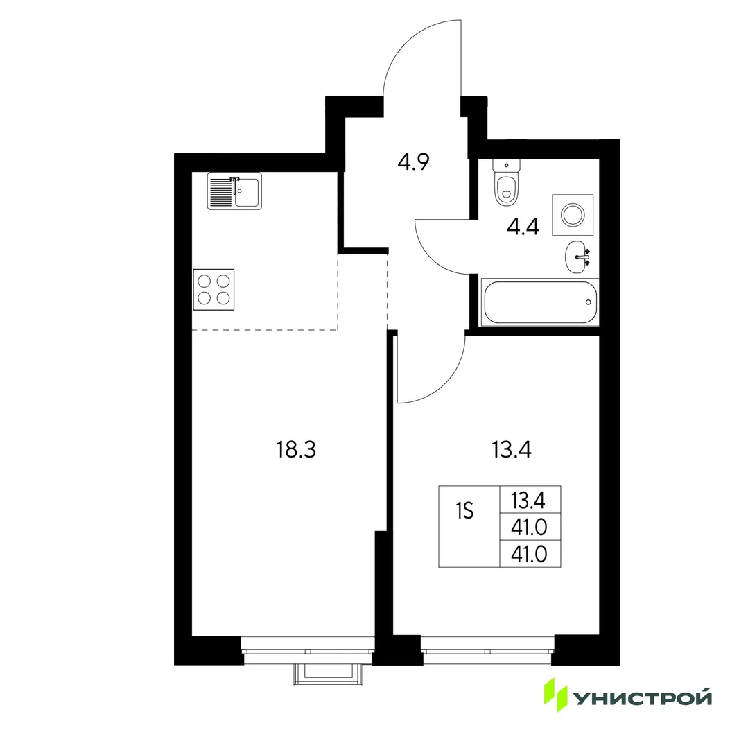 Планировка 1-комн. квартира, 41 м² ЖК «Стадиум»