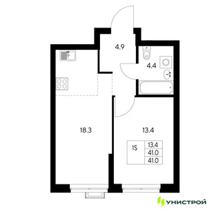 Планировка 1-комн. квартира, 41 м² ЖК «Стадиум»