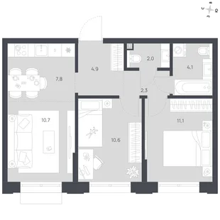 Квартира 3-комн. квартира, 53.5 м² ЖК «Флабеллум» Фото 1 Квартира 3-комн. квартира, 53.5 м² ЖК «Флабеллум» Фото 1