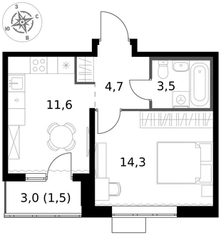 Квартира 1-комн. квартира, 35.6 м² ЖК «1-й Южный» Фото 1 Квартира 1-комн. квартира, 35.6 м² ЖК «1-й Южный» Фото 1
