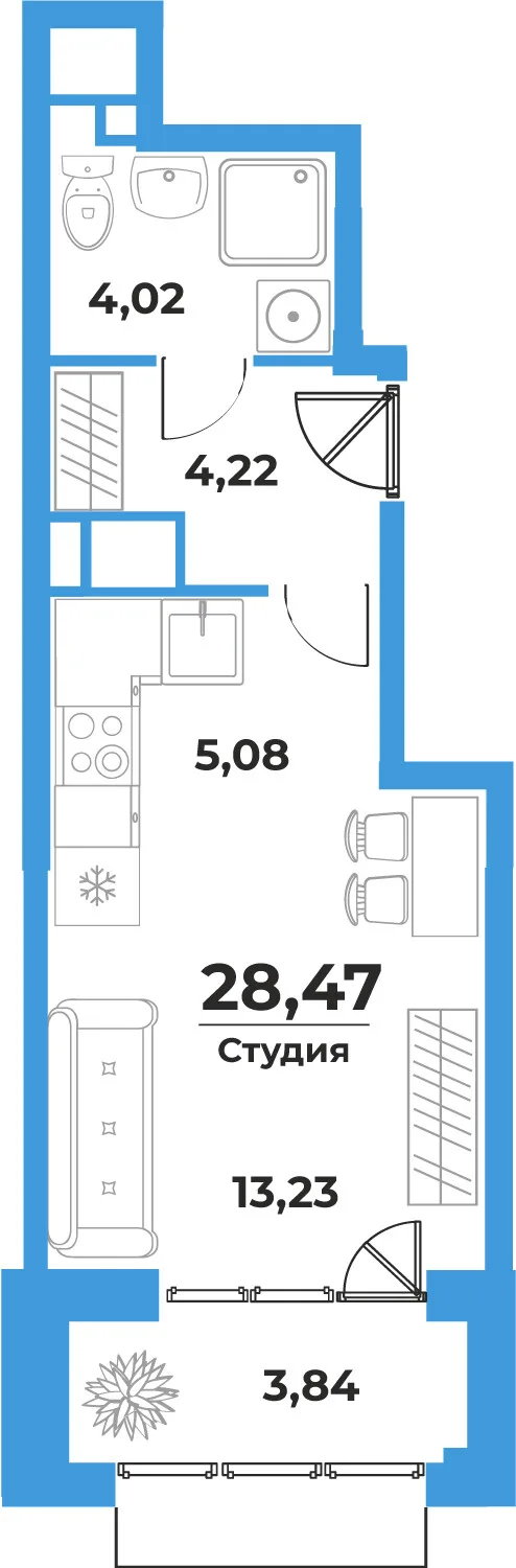 Планировка Студия, 28.47 м² ЖК «На семи холмах» Планировка Студия, 28.47 м² ЖК «На семи холмах»