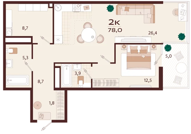 Планировка 2-комн. квартира, 78 м² ЖК «Роялта» Планировка 2-комн. квартира, 78 м² ЖК «Роялта»