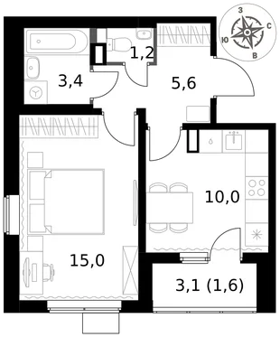 Квартира 1-комн. квартира, 36.8 м² ЖК «1-й Химкинский» Фото 1 Квартира 1-комн. квартира, 36.8 м² ЖК «1-й Химкинский» Фото 1
