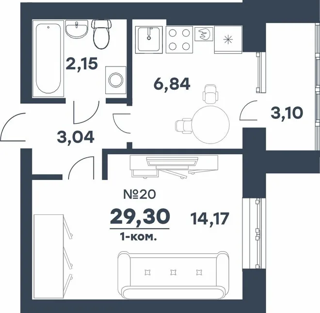 Планировка 1-комн. квартира, 29.3 м² ЖК «мкр. Долина» Планировка 1-комн. квартира, 29.3 м² ЖК «мкр. Долина»