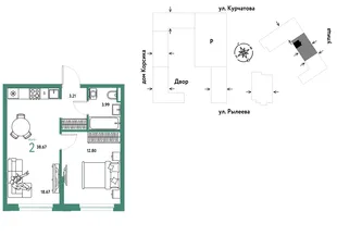 Планировка 2-комн. квартира, 38.85 м² ЖК «Остров-сад»