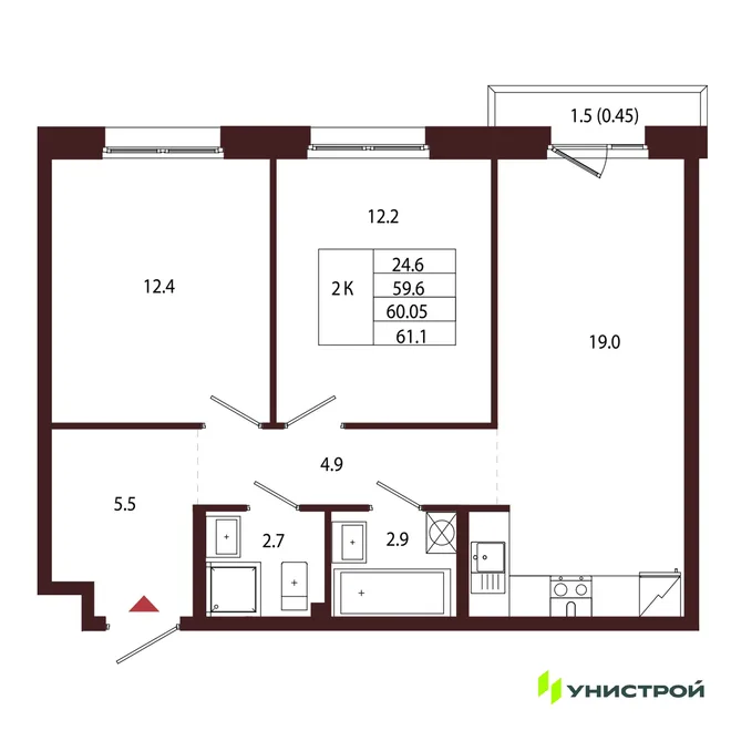 Планировка 2-комн. квартира, 60.05 м² ЖК «Лисино» Планировка 2-комн. квартира, 60.05 м² ЖК «Лисино»