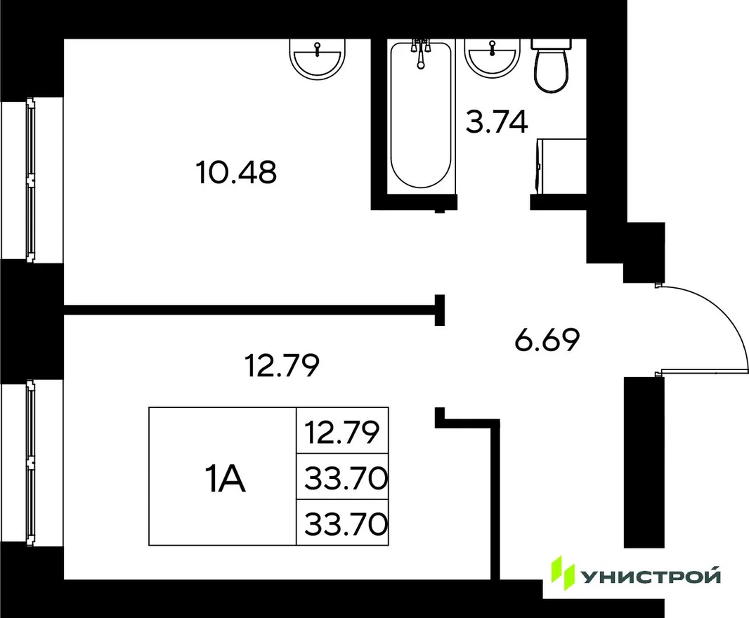 Планировка 1-комн. квартира, 33.7 м² ЖК «Царёво City»