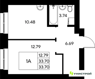 Планировка 1-комн. квартира, 33.7 м² ЖК «Царёво City»