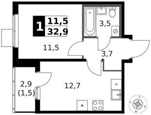 Квартира 1-комн. квартира, 33.5 м² ЖК «1-й Ясеневский» Фото 1 Квартира 1-комн. квартира, 33.5 м² ЖК «1-й Ясеневский» Фото 1