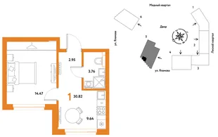 Планировка 1-комн. квартира, 30.82 м² ЖК «Сибирский сад»