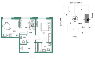 Планировка 2-комн. квартира, 46.58 м² ЖК «Европейский берег 2.0»