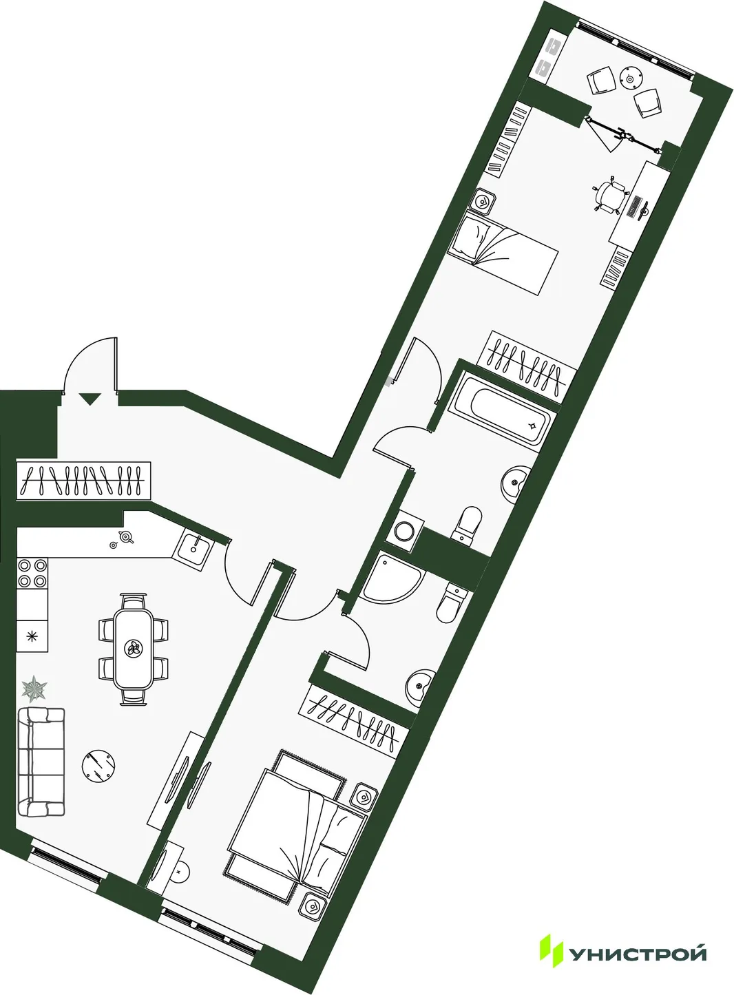 Планировка 2-комн. квартира, 69.66 м² ЖК «Парковый квартал 2.0»