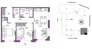 Планировка 3-комн. квартира, 56.8 м² ЖК «Сердце Сибири»